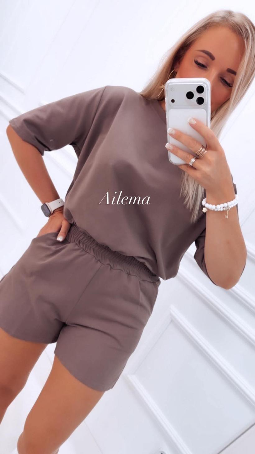 Komplet KM229 bluzka ze ściągaczem i spodenki z gumą w pasie