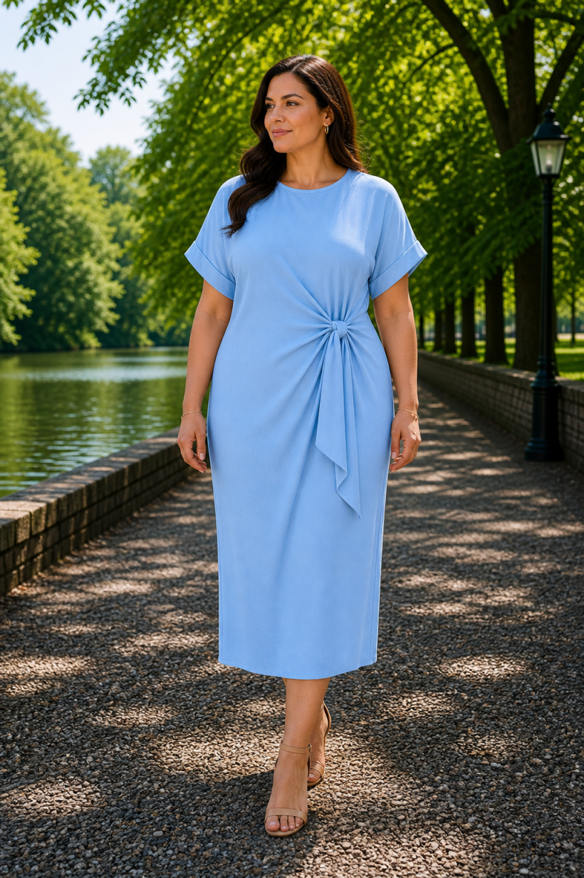  ✨ Sukienka midi prążkowana z wiązaniem – fason plus size