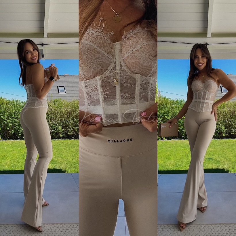 Legginsy Modelujące Dzwony Push Up Millagro Lycra Beżowe