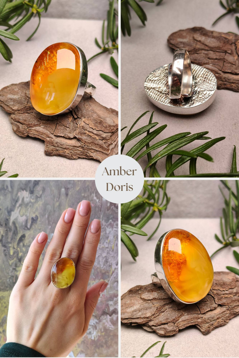 Srebrny Pierścionek z Królewskim Bursztynem Bałtyckim – Amber Doris