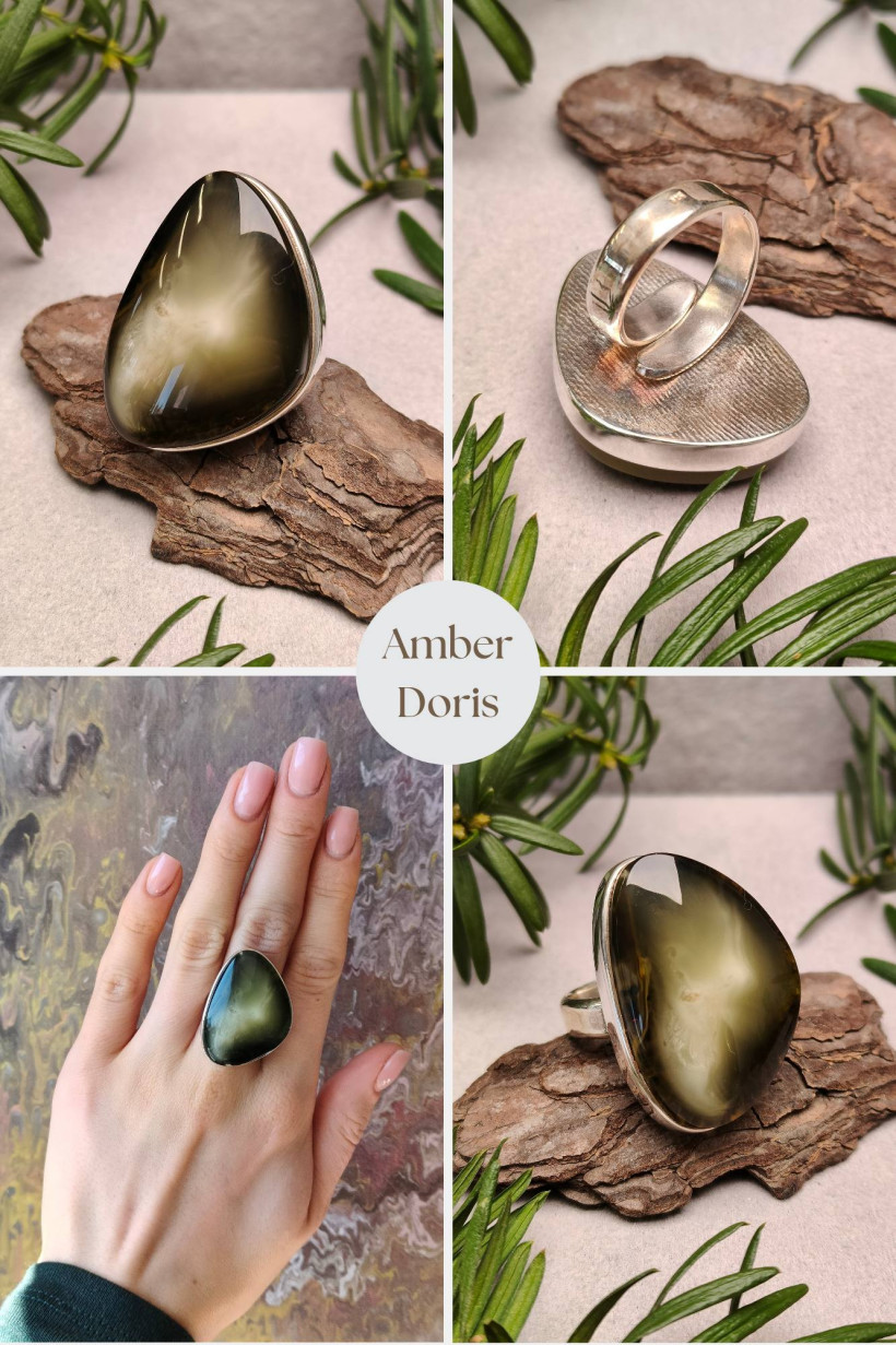 Unikatowy Pierścień z Czarnym Bursztynem Bałtyckim – „Amber Doris”