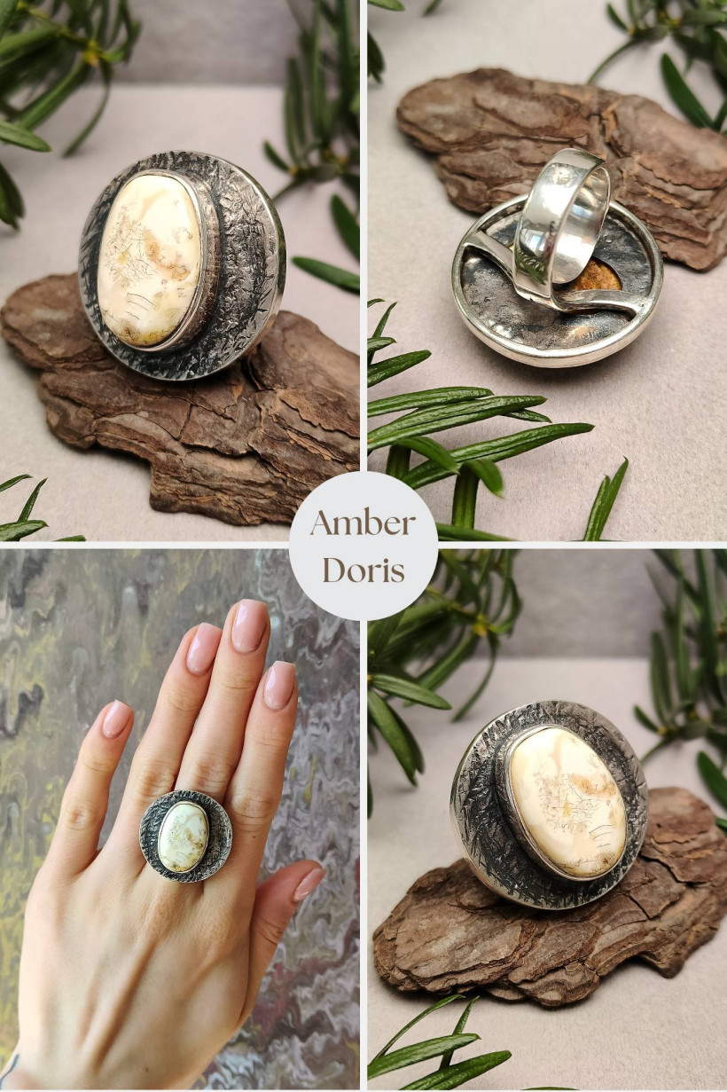 Surowa Elegancja – Artystyczny Pierścień z Białym Bursztynem Bałtyckim