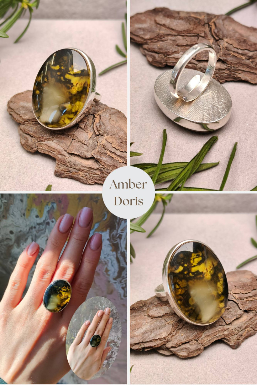 Srebrny Pierścień z Unikatowym Bursztynem Bałtyckim – Kolekcja Amber Doris