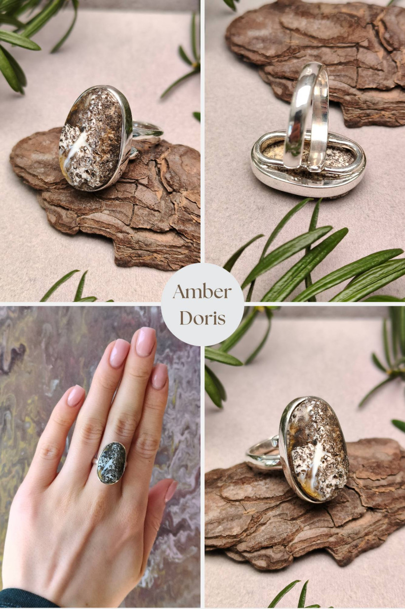 Srebrny Pierścionek z Unikatowym Bursztynem Mlecznym – Amber Doris
