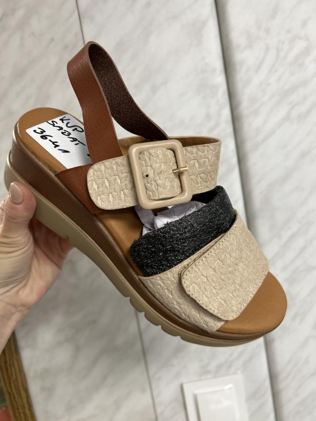 Sabat 28 sandał na koturnie beżowo brązowy 1104-9 Beige