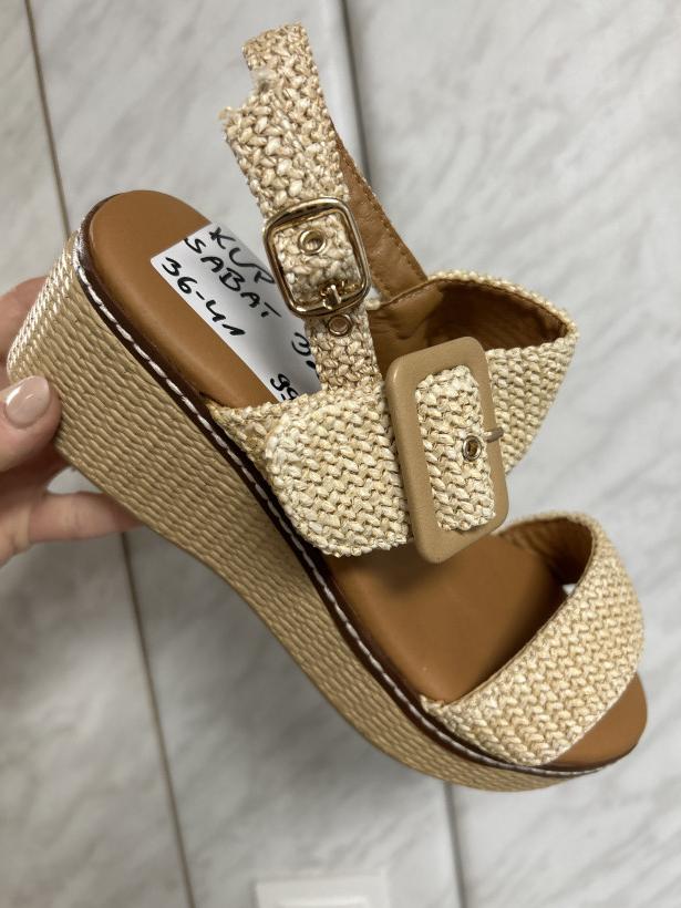 Sabat 32 sandał na koturnie słomkowe paski 1104-7 Light Beige