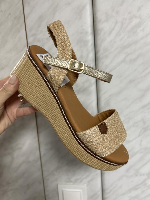 Sabat 34 sandał na koturnie słomkowe paski beżowy 1104-8 Beige