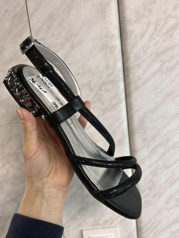Sabat 39 sandałek na obcasie kamienie czarny żmijka 21015-8 Black