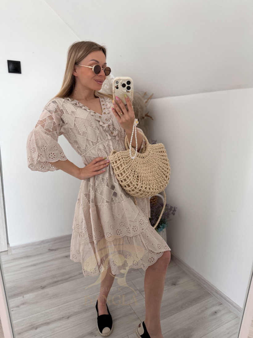 Sukienka BOHO Złote Guziki