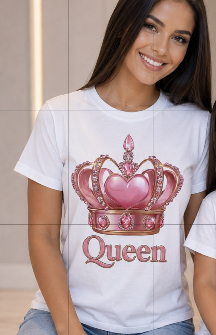 ZA T-shirt BIAŁY - różowa KORONA QUEEN
