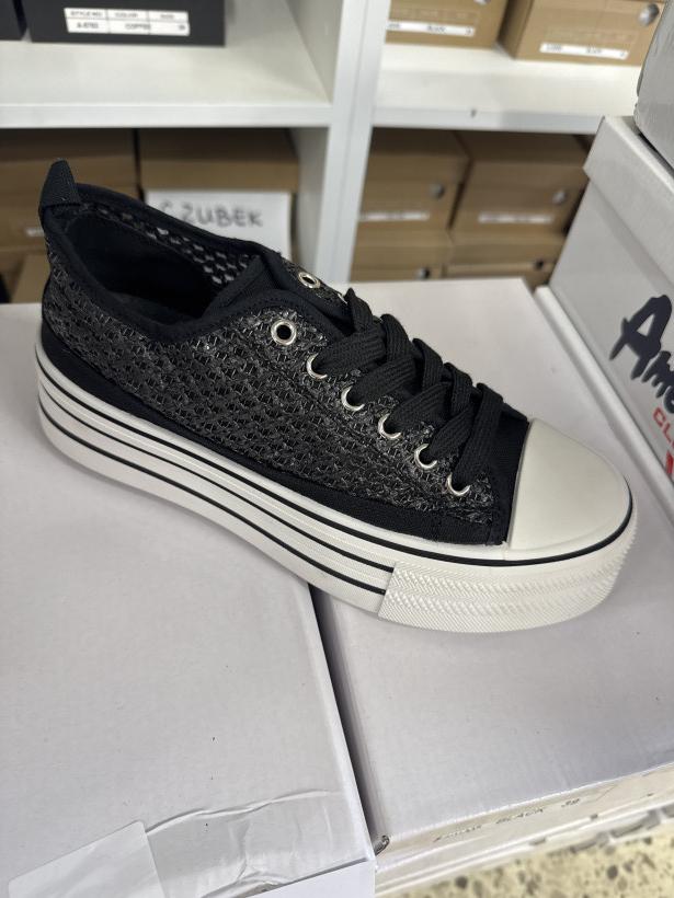 CZARNIUTKI- trampek na platformie pleciony sw-027 black n/m