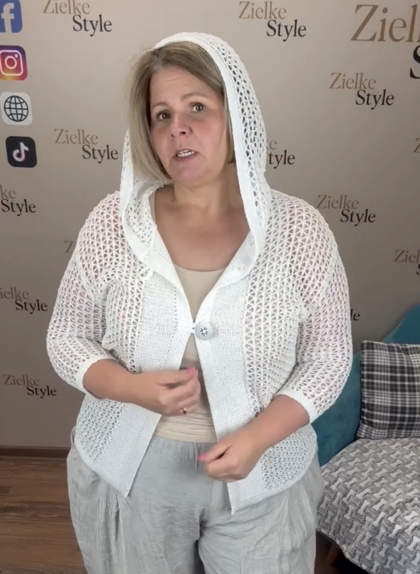 Sweter niciakowy zapinany na guziki z kapturem, reksor Vera - 2xl - 16925 - biały