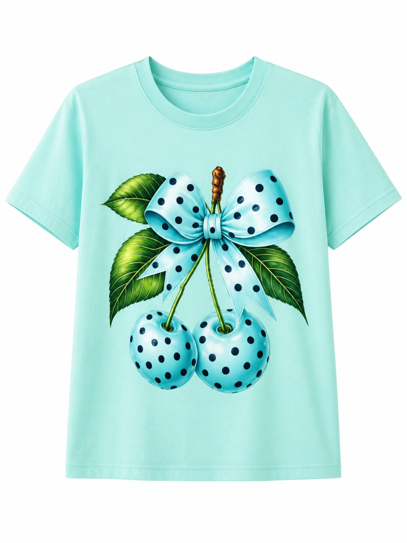 T-shirt DR wisienki w groszki mięta