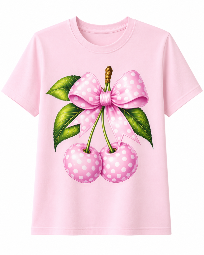 T-shirt DR wisienki w groszki różowe róż