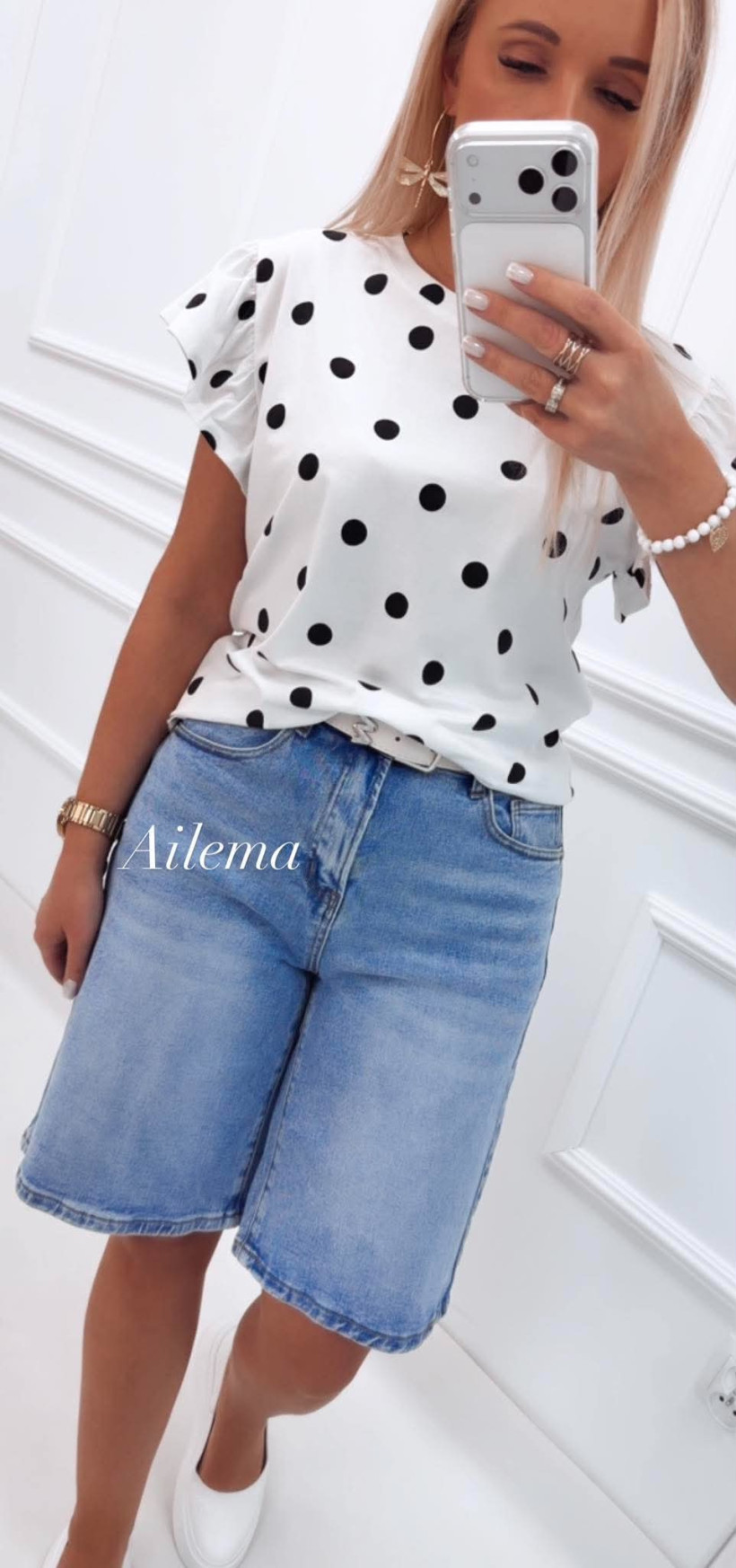 Spodenki jeansowe M.Sara Skinny G6333-4 z kremowym paskiem 