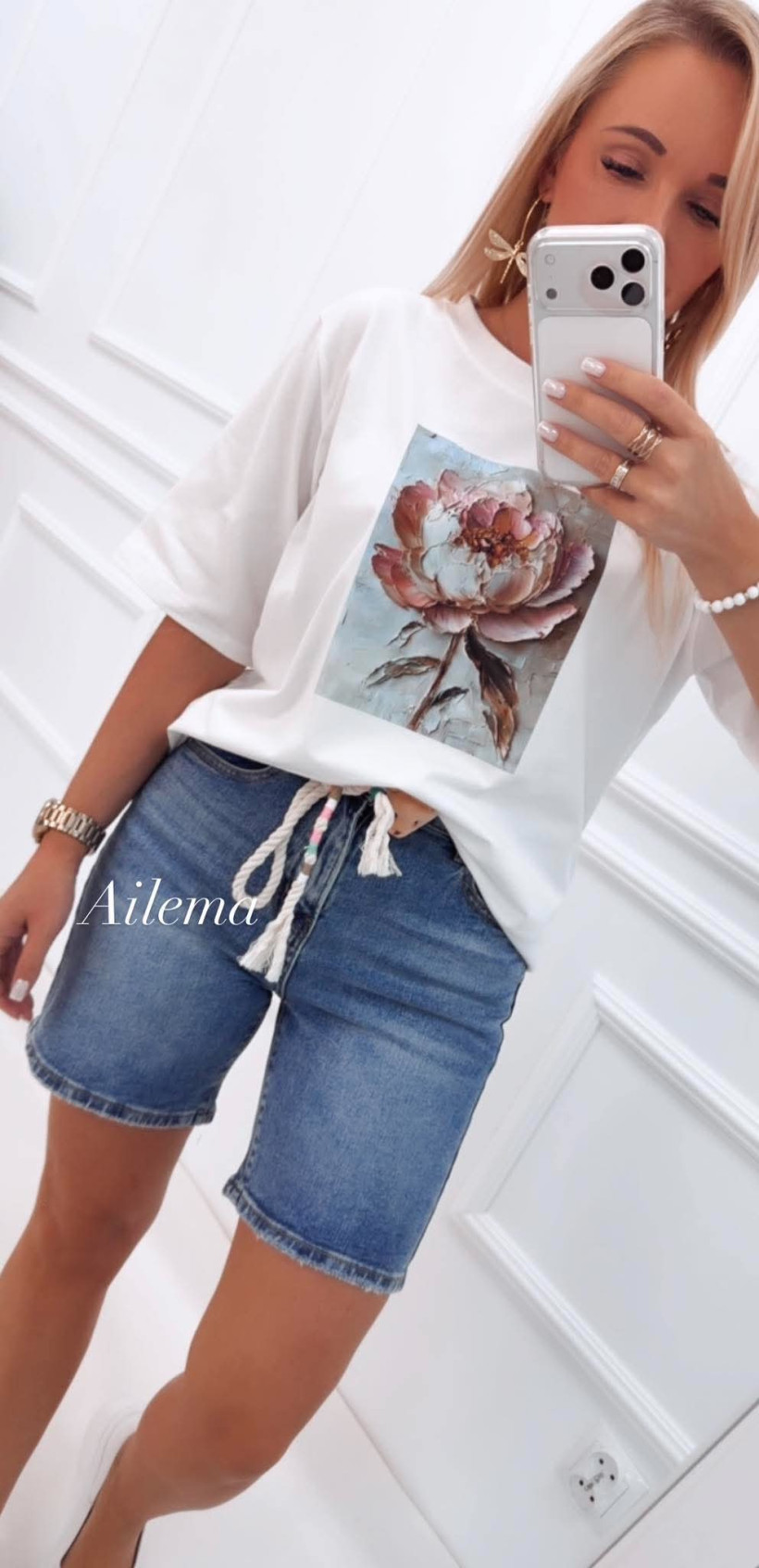 Spodenki jeansowe M.Sara ciemny jeans G5379-H z ozdobnym sznurkiem