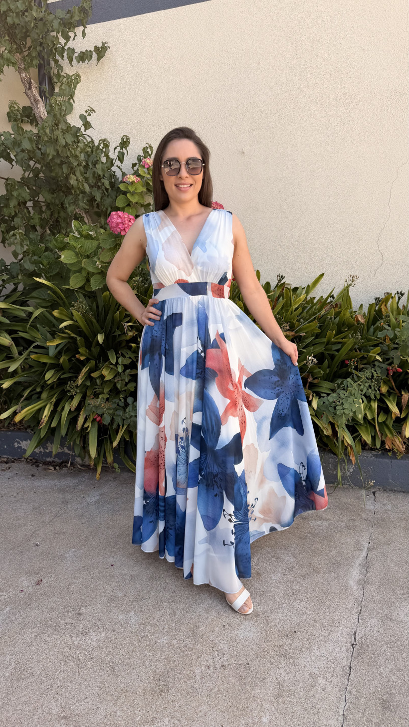 VESTIDO FLORAL DECOTE V