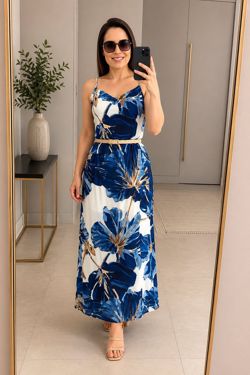 VESTIDO DE ALÇAS DECOTE A CAIR