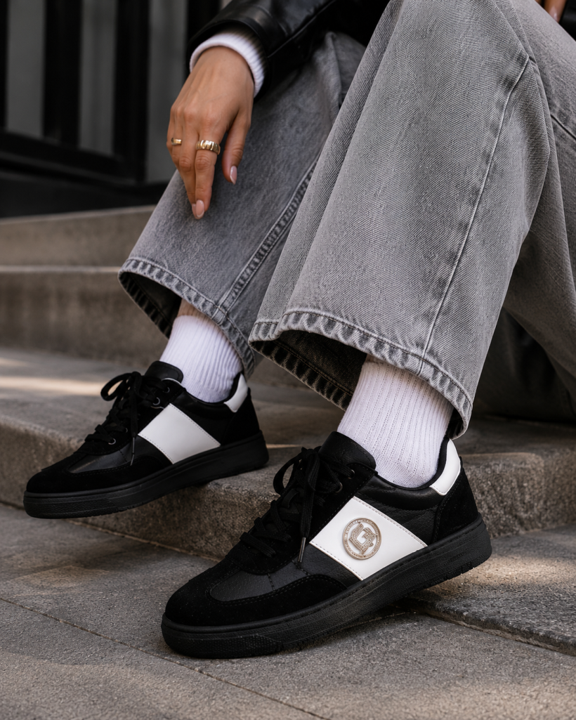 Buty damskie sportowe GOODIN GD-XF-153 czarno białe skóra