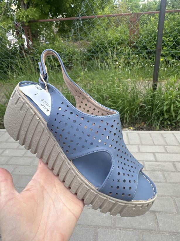 VICES 1 sandał klin ażurowy niebieski X3142-51 blue