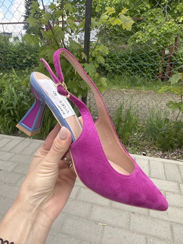 VICES 10 sandalek obcasie fuksja welurowy F25-14-90 purple 