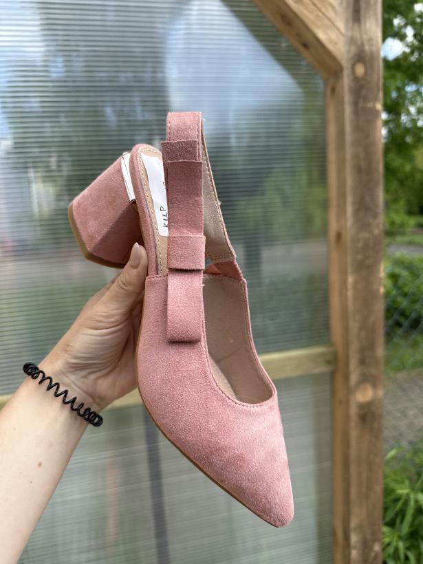 VICES 16 sandalek pudrowy róż welurowy z kokardą po boku X3019-45 pink