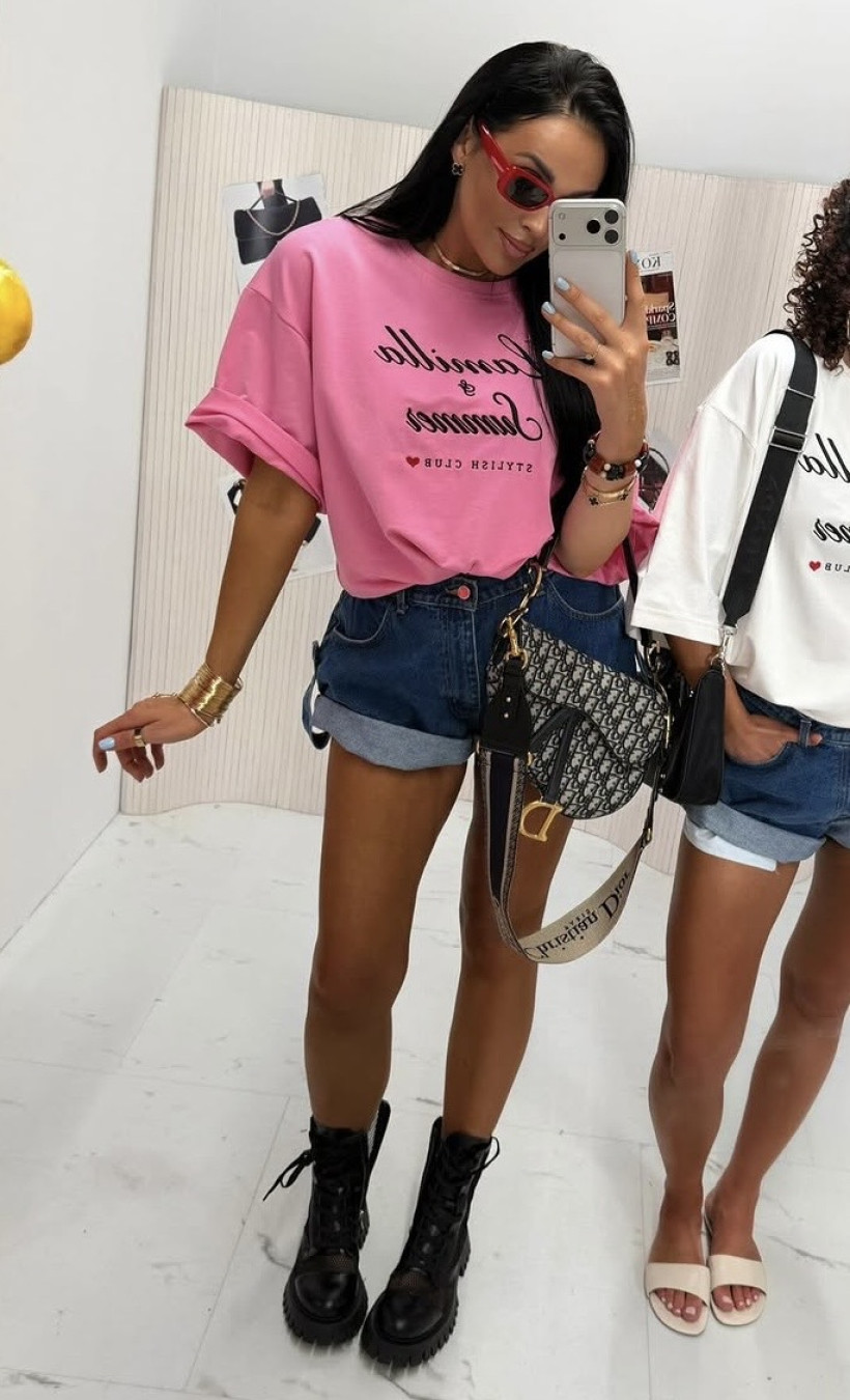 LA MILLA TSHIRT RÓŻ CZARNY NAPIS