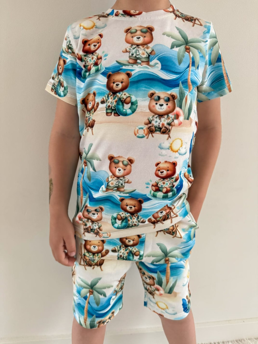 KOMPLET MIŚ NA WAKACJACH - T-SHIRT + SZORTY BY O BABY