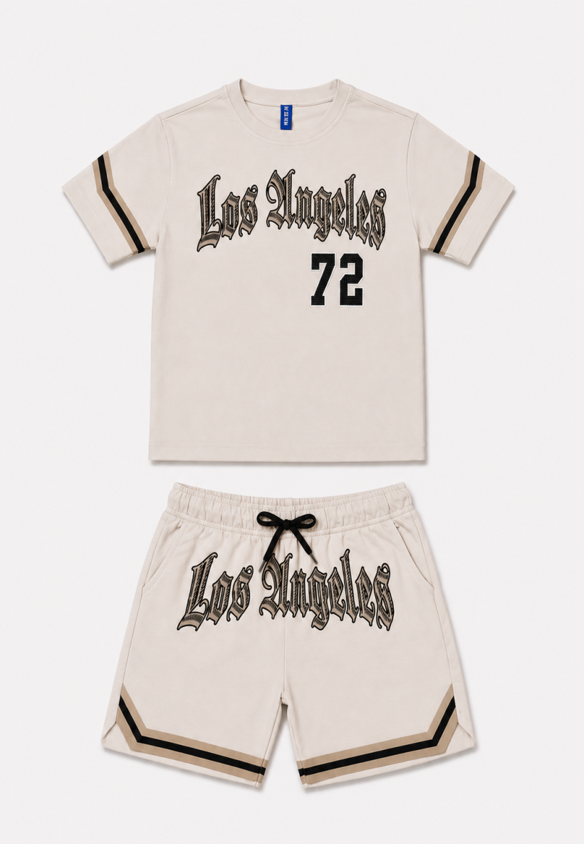 Komplet 2cz  t-shirt i spodenki LOS ANGELES HKD-239-BEŻ