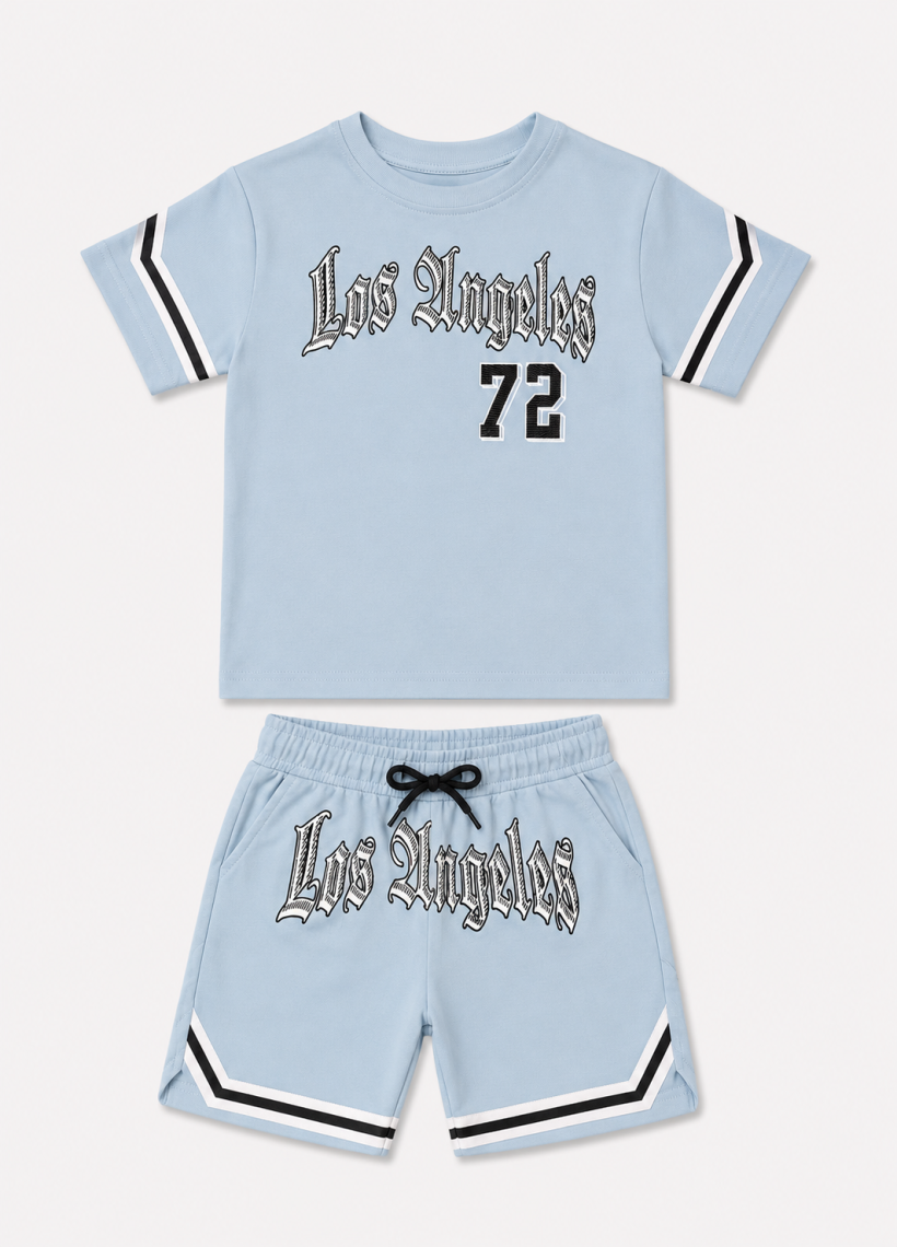 Komplet 2cz  t-shirt i spodenki LOS ANGELES HKD-238-BŁEKIT
