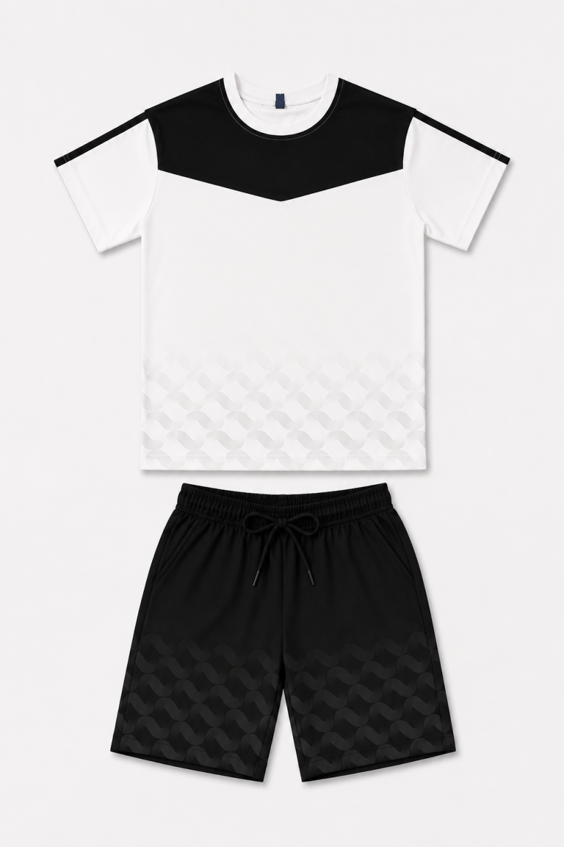 Komplet 2 cz T-shirt  DKD-253  Spodenki - CZARNO/BIAŁY