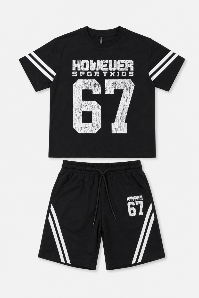 Komplet 2 cz T-shirt HOWEVER 67 spodenki KD-2126 -CZARNY