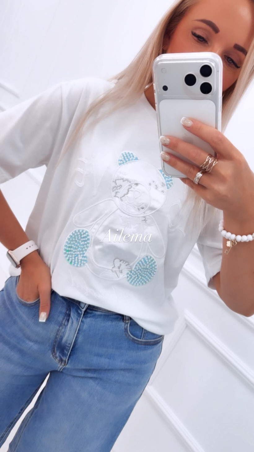 Bluzka MINT BL167 ozdobna aplikacja z misiem