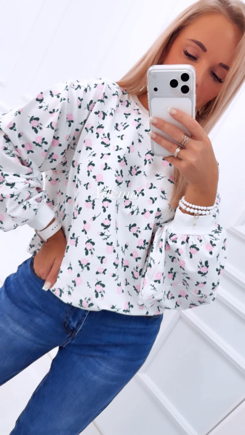 Bluza okrągły dekolt Megi 2911 w kwiatuszki