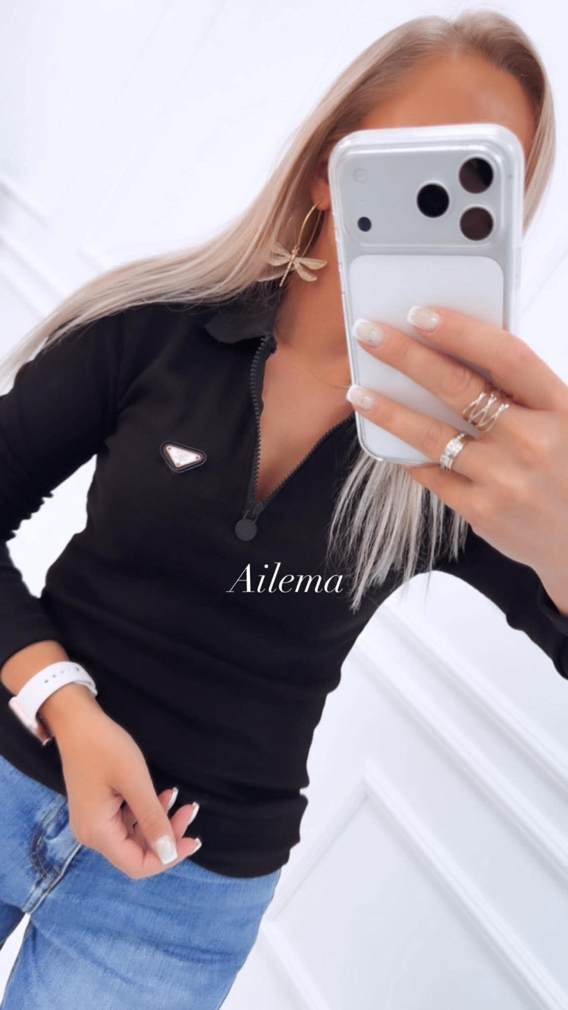 Bluzka polo B0740 długi rękaw , z  zamkiem przy dekolcie 