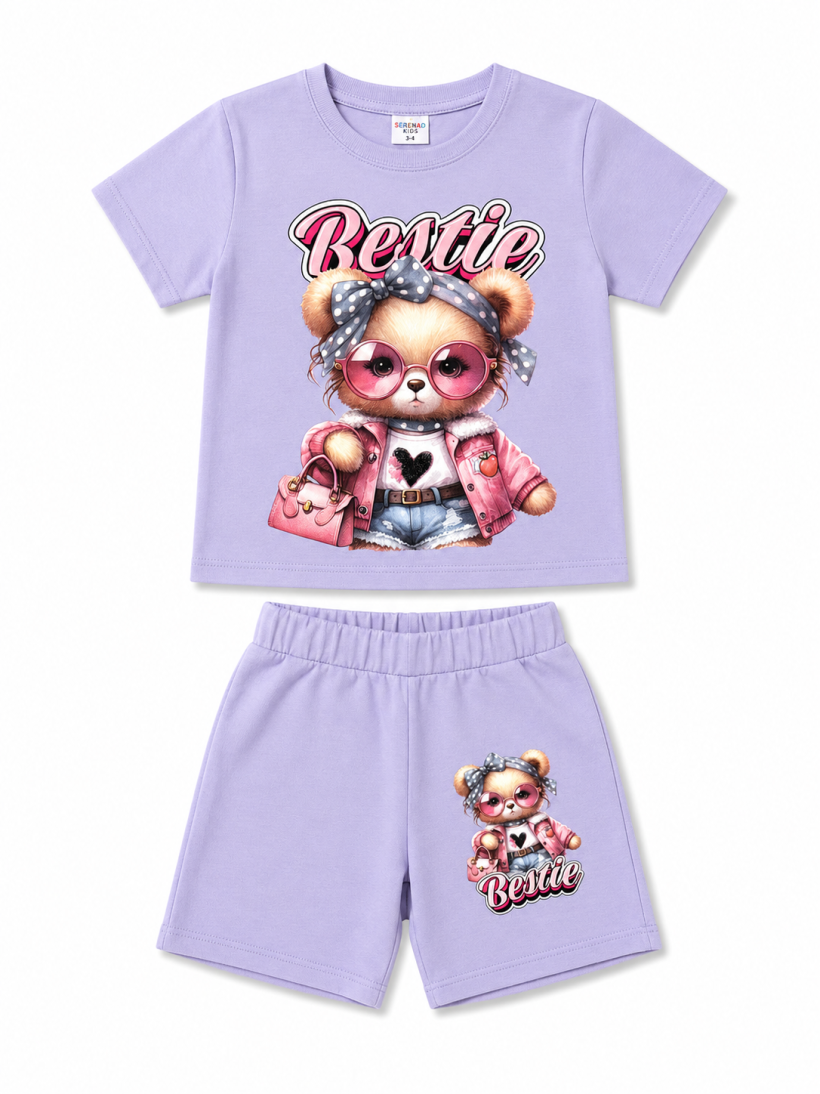 Komplet 2cz t-shirt MIŚ BESTIE spodenki-LILA
