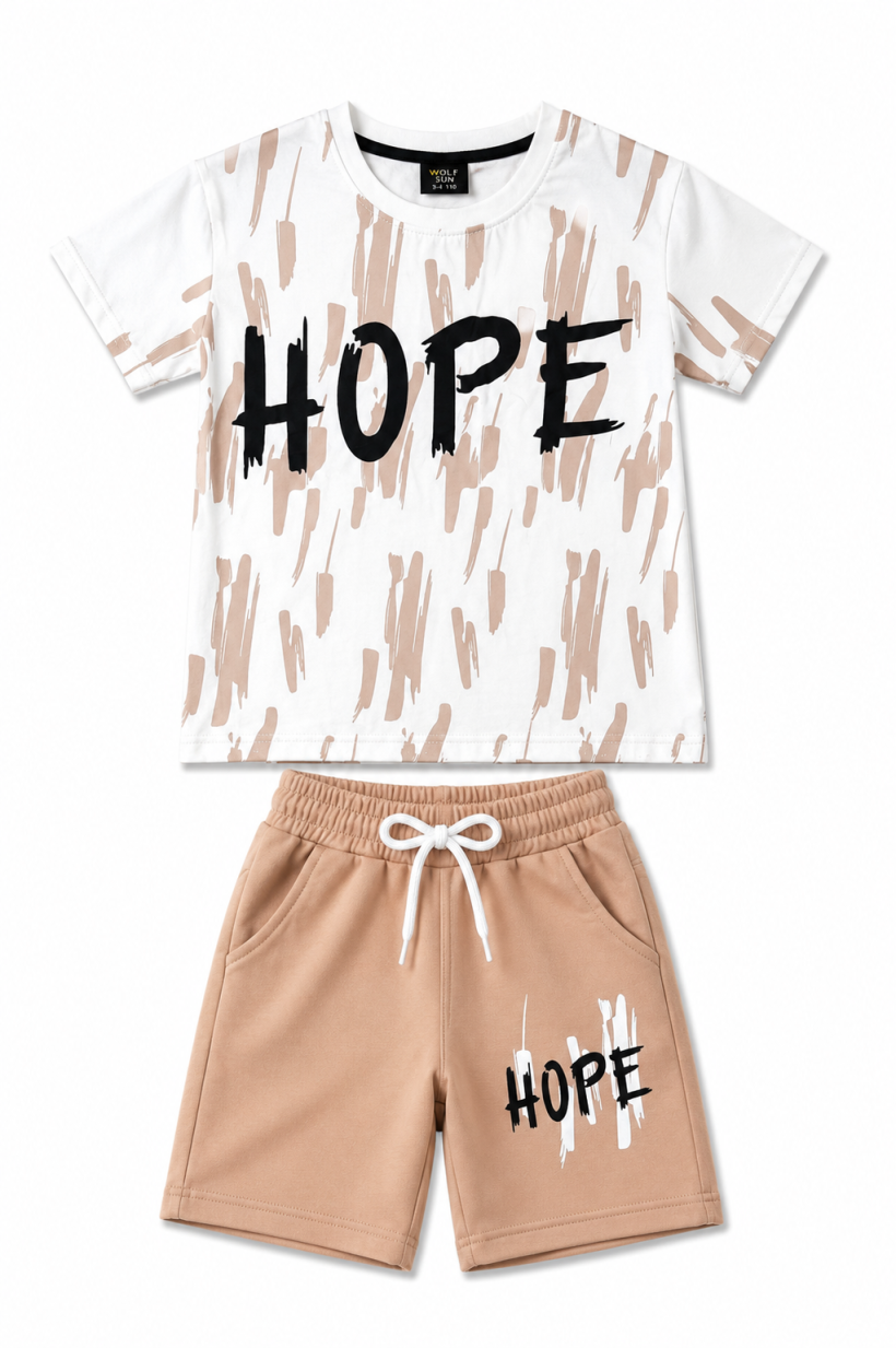 Komplet 2cz T-shirt HOPE spodenki- BIAŁY/BEŻ