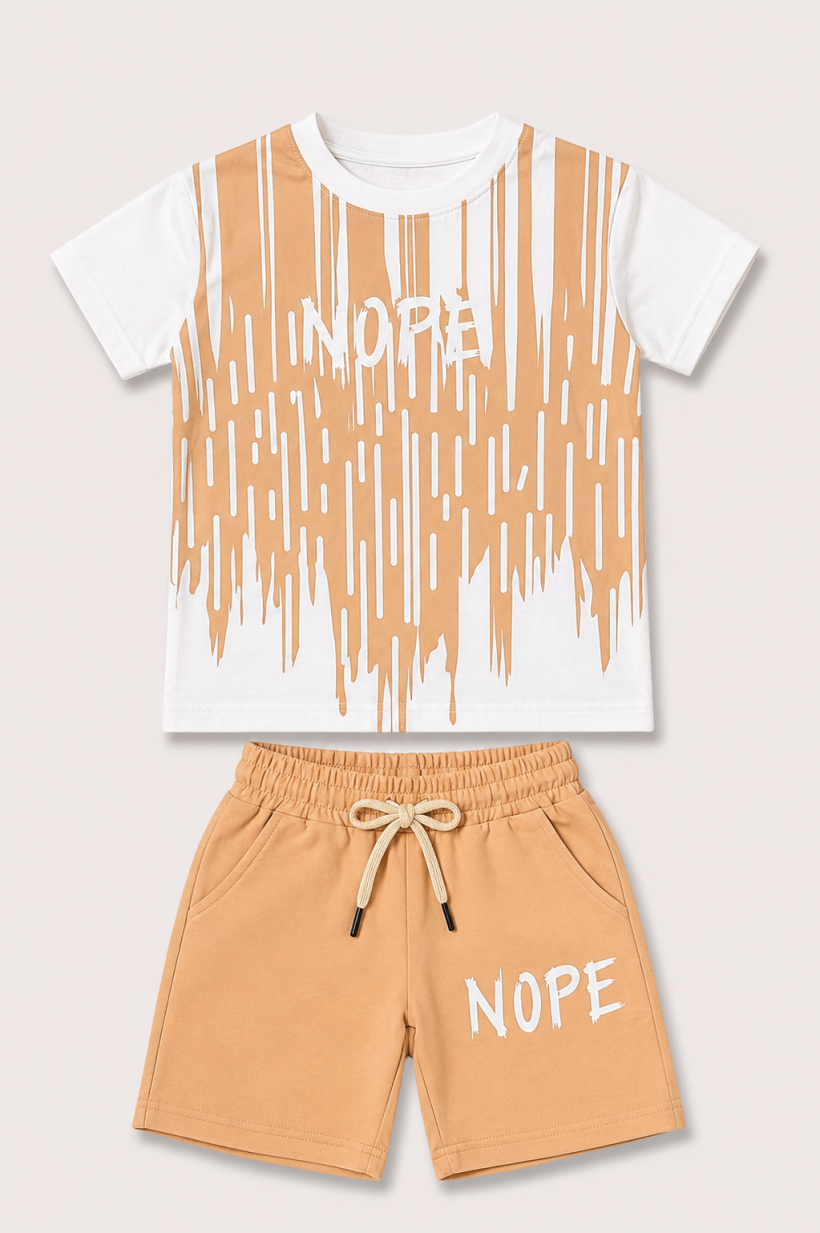 Komplet 2cz T-shirt NOPE spodenki- BIAŁY/POMARAŃCZ