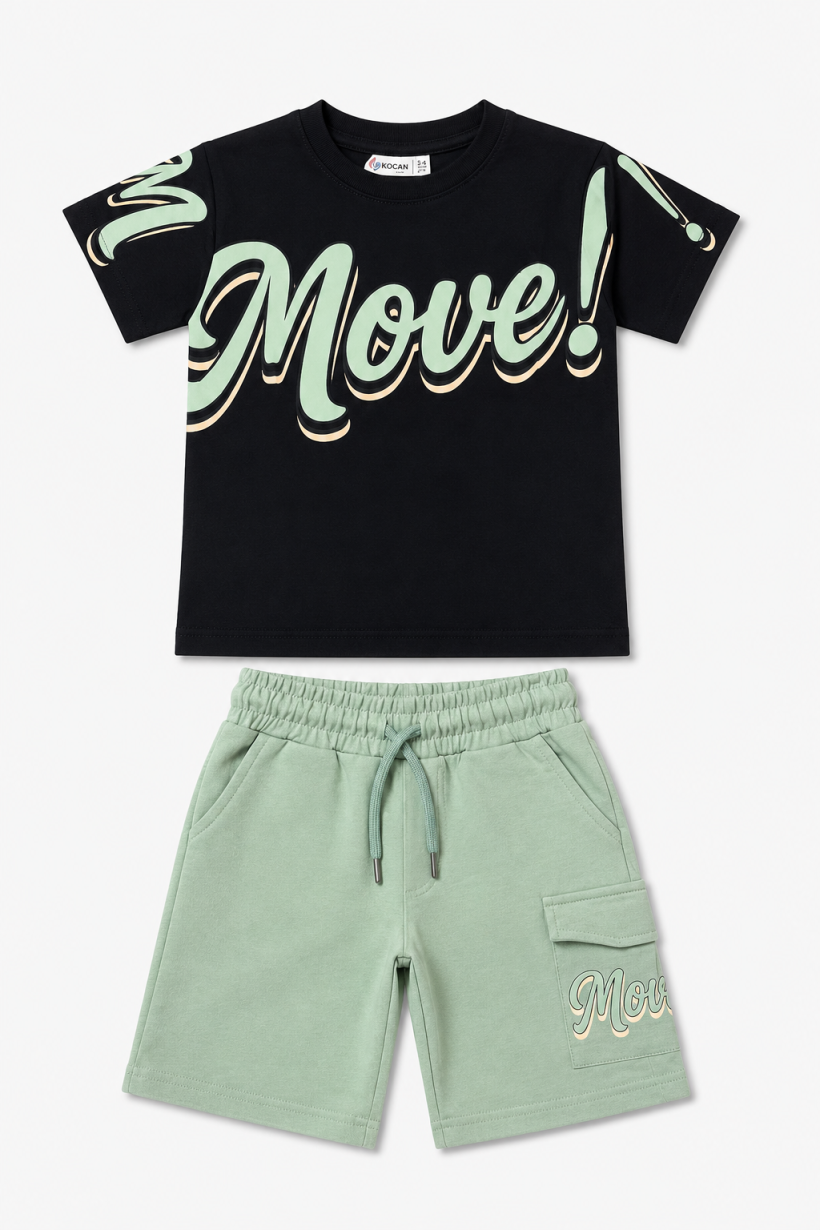 Komplet 2cz  t-shirt MOVE spodenki- CZARNY/PISTACJA