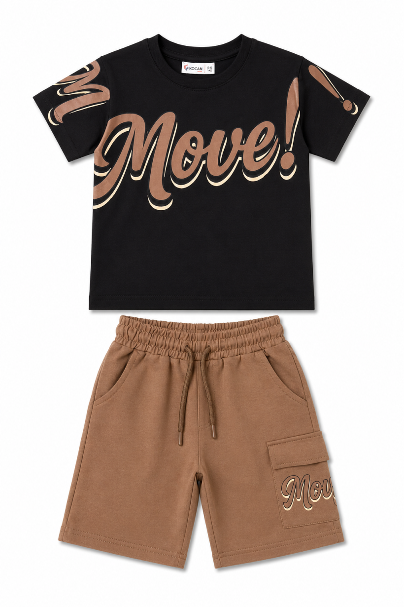 Komplet 2cz  t-shirt MOVE spodenki- CZARNY/CZEKOLADA
