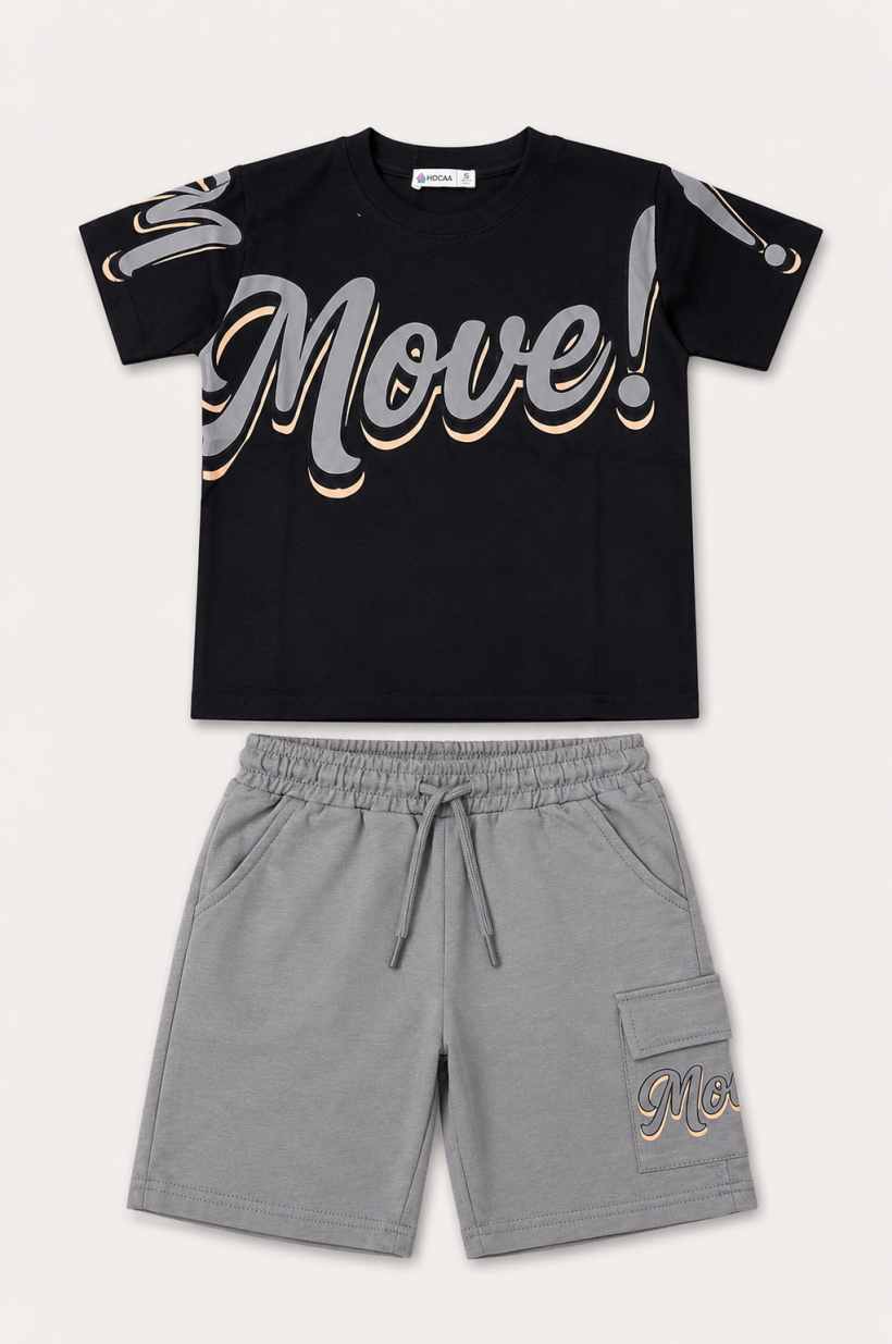 Komplet 2cz t-shirt MOVE spodenki- CZARNY/SZARY