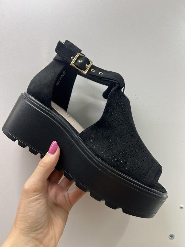 KLIN 1 goodin gd-fl1642 black sandał czarny koturna dziurkowana