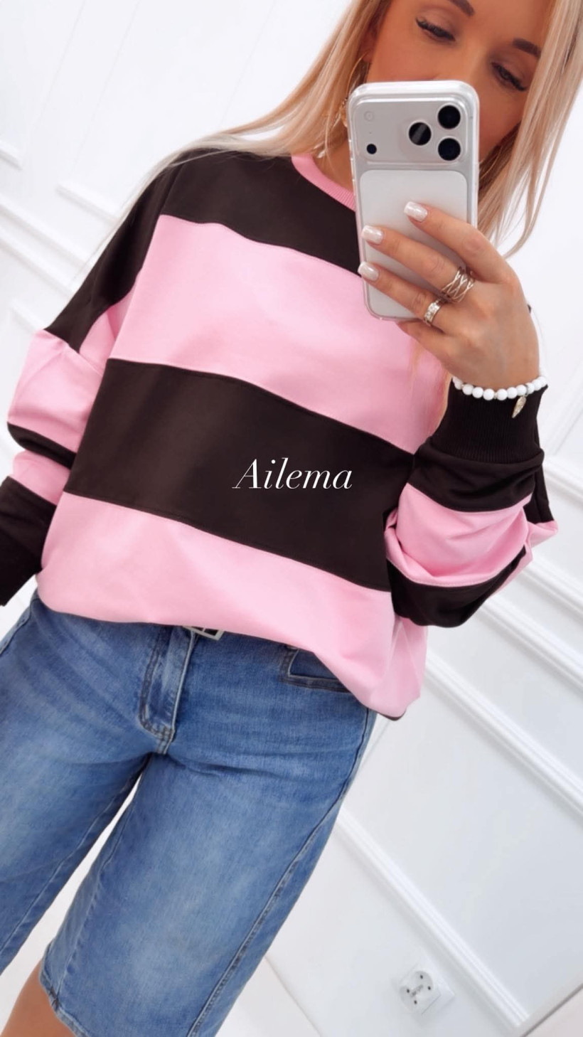 Bluza The Fancy 1401 w paski, okrągły dekolt, długi rękaw