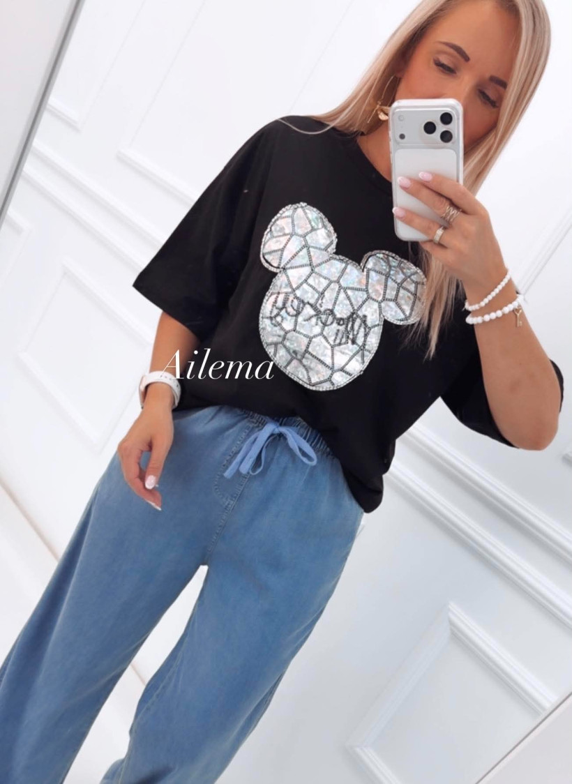 Spodnie Miego w materiale jeans 330334 z gumą w pasie 