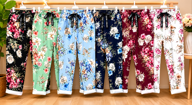Spodnie guma Plus Size 46/60 KWIATY