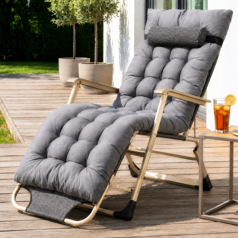 Leżak składany trzy pozycje plażowy turystyczny ogrodowy leżanka szara