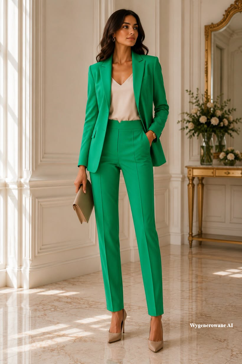 WYPRZEDAZ Klasyczna elegancka marynarka Borowiecki MR64 zapinana na guzik, zielona