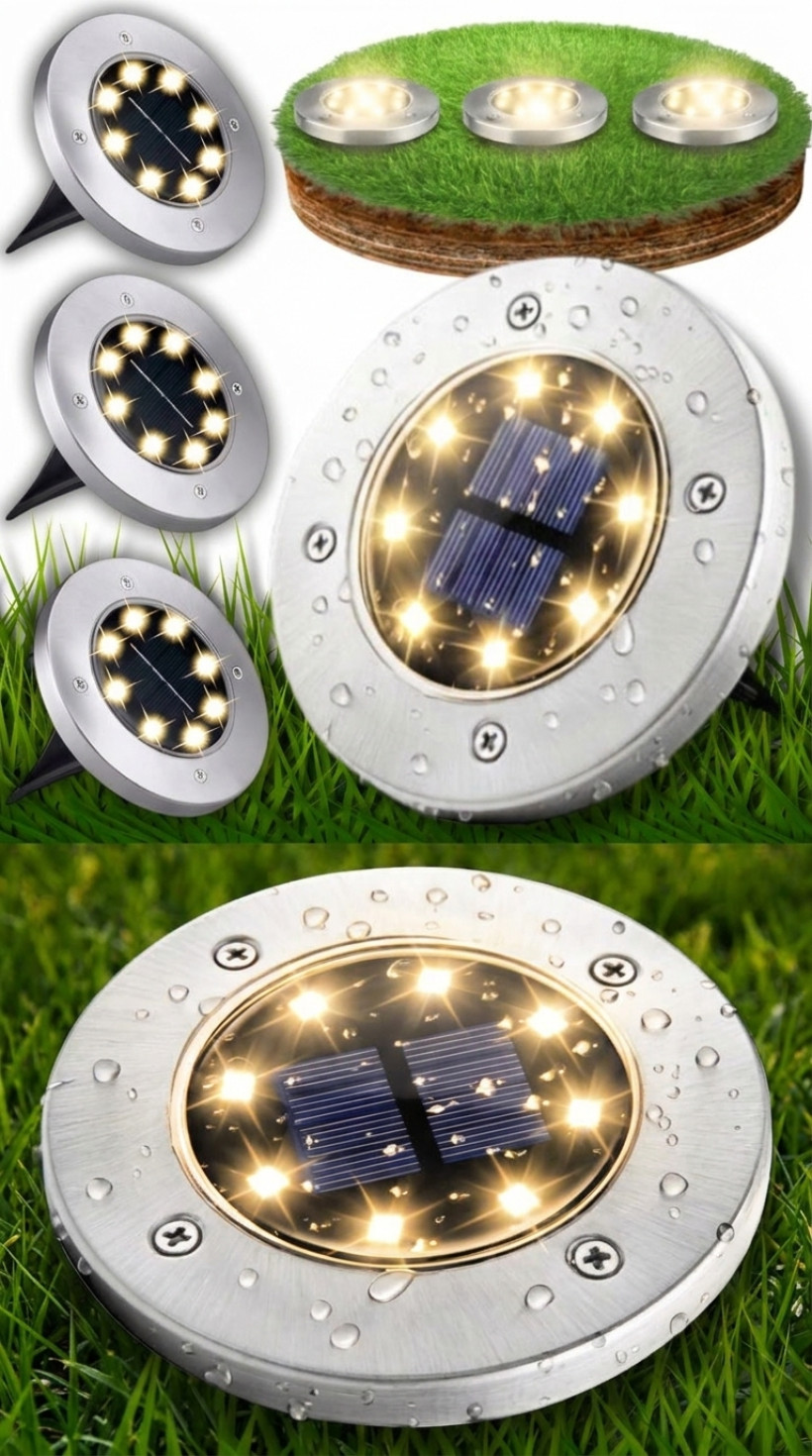 Solarna Lampa gruntowa 8LED kpl 4 szt ciepły odcień