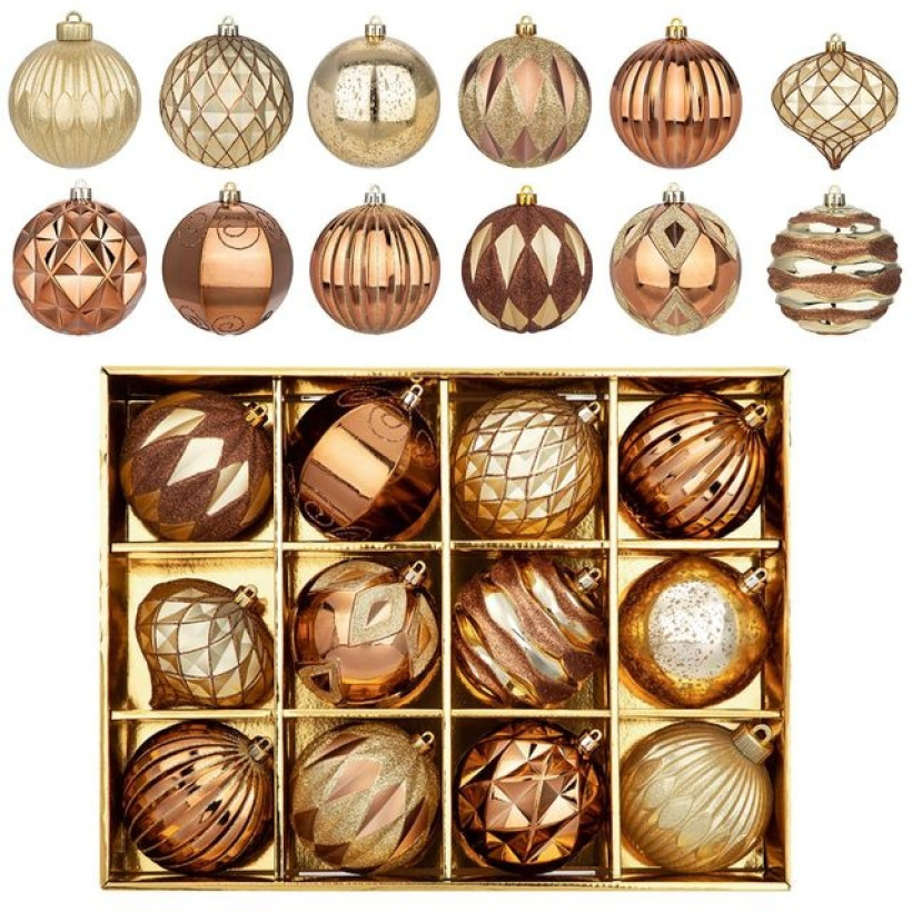 Złote bombki na choinkę odporne na zbicia 12 pak