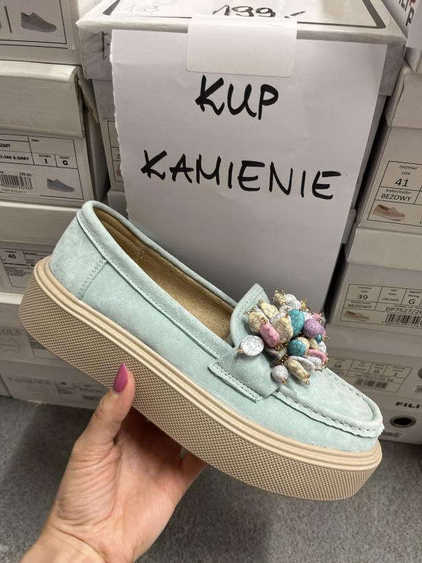 KAMIENIE mokasyn filippo dp6765/26 ge miętowy mokasyn kolorowe kamienie